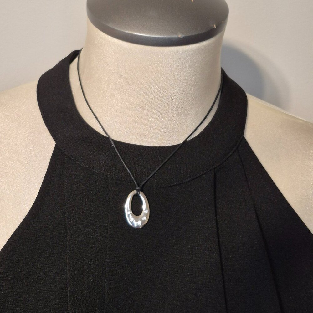 Vintage Butler Silver Pendant Necklace on Black Cord
